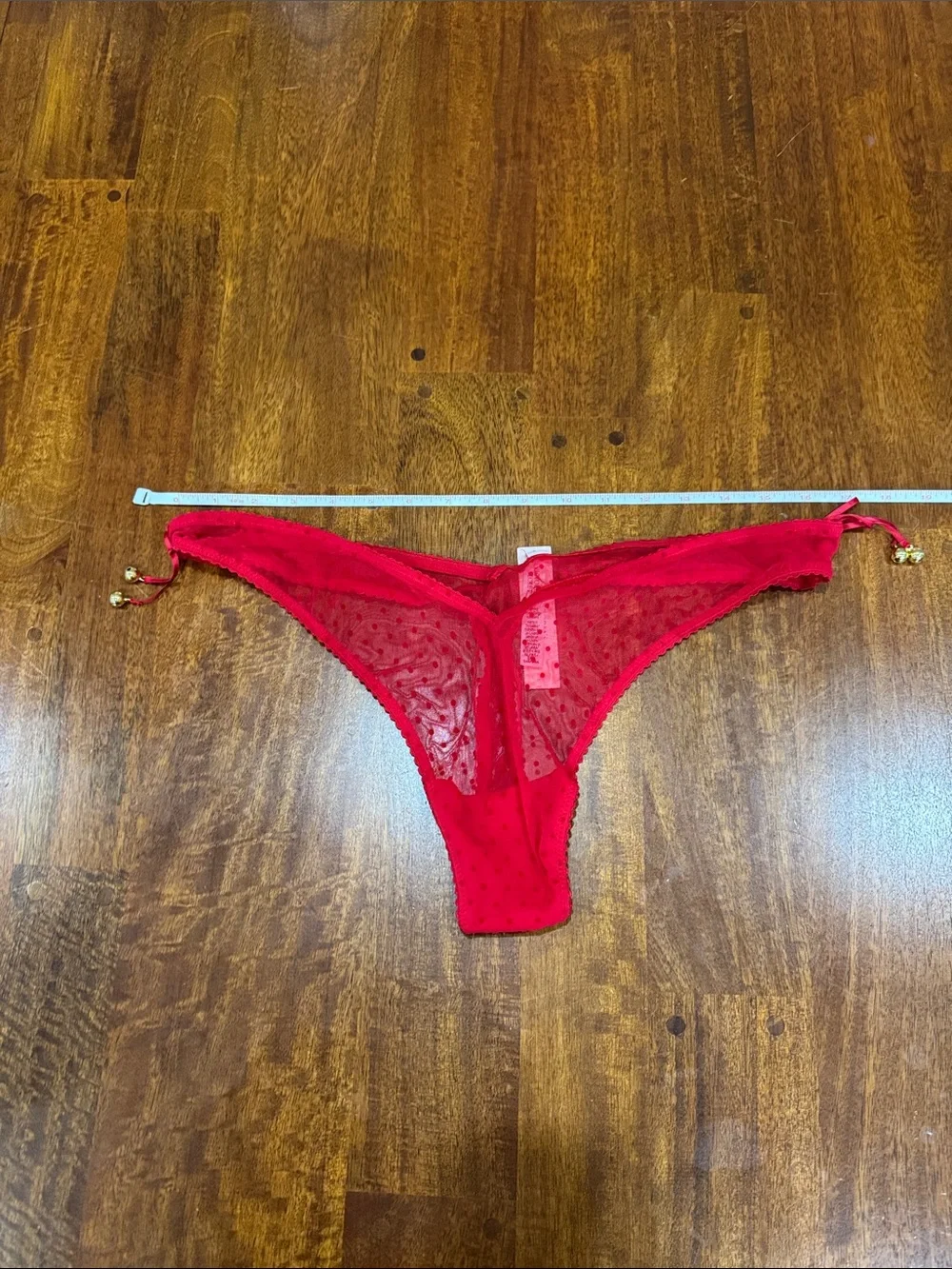 NWT Victorias Secret Red Sheer Lace w/ bell Tie-Side Thong